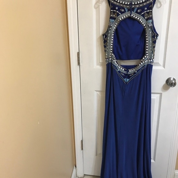 Blue long beaded dress